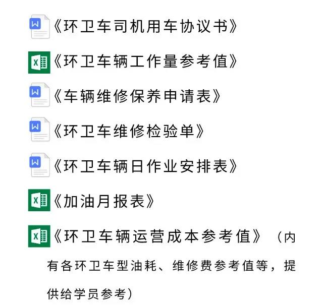 环卫车辆工作量参考值表、环卫车辆运营成本参考值表，来拿！