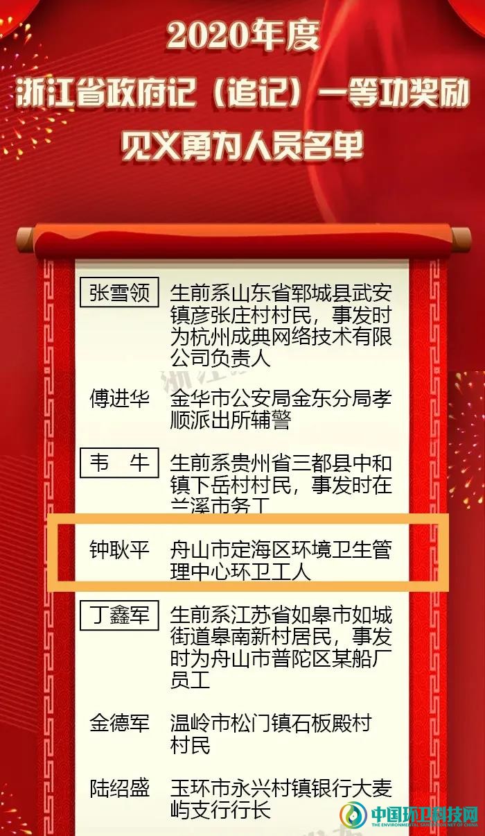 浙江省记一等功！环卫工人钟耿平，用平凡托起生命