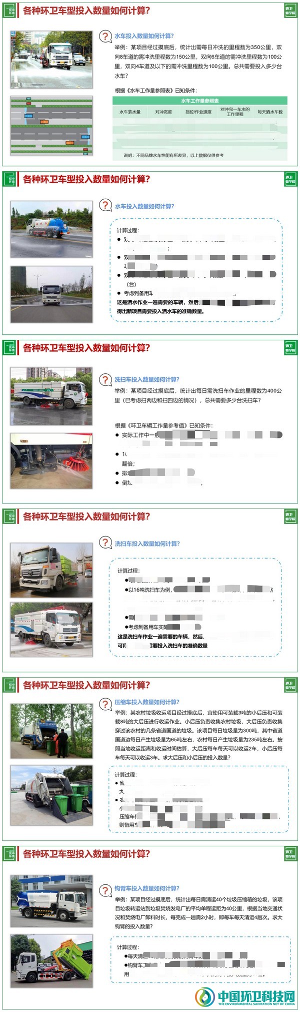 环卫项目中，各种环卫车型投入数量如何计算？