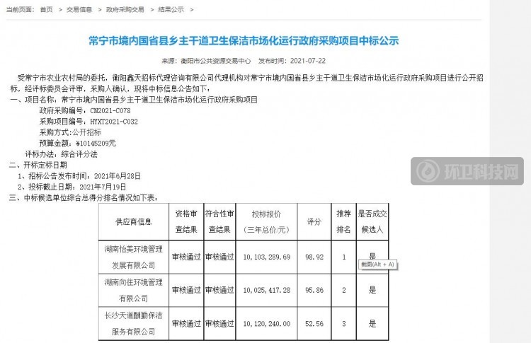 超1000万！湖南省常宁市卫生保洁项目开标